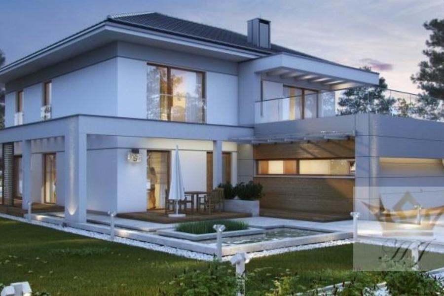 Haus Orlando - Hausansicht von links mit Walmdach in klassischer Ausführung in weiß_Visualisierung