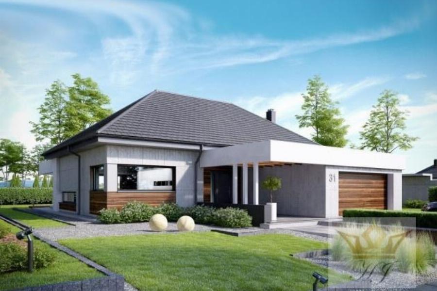 Haus Davos - Hauseingang mit Garage rechts_bei Tag_Visualisierung